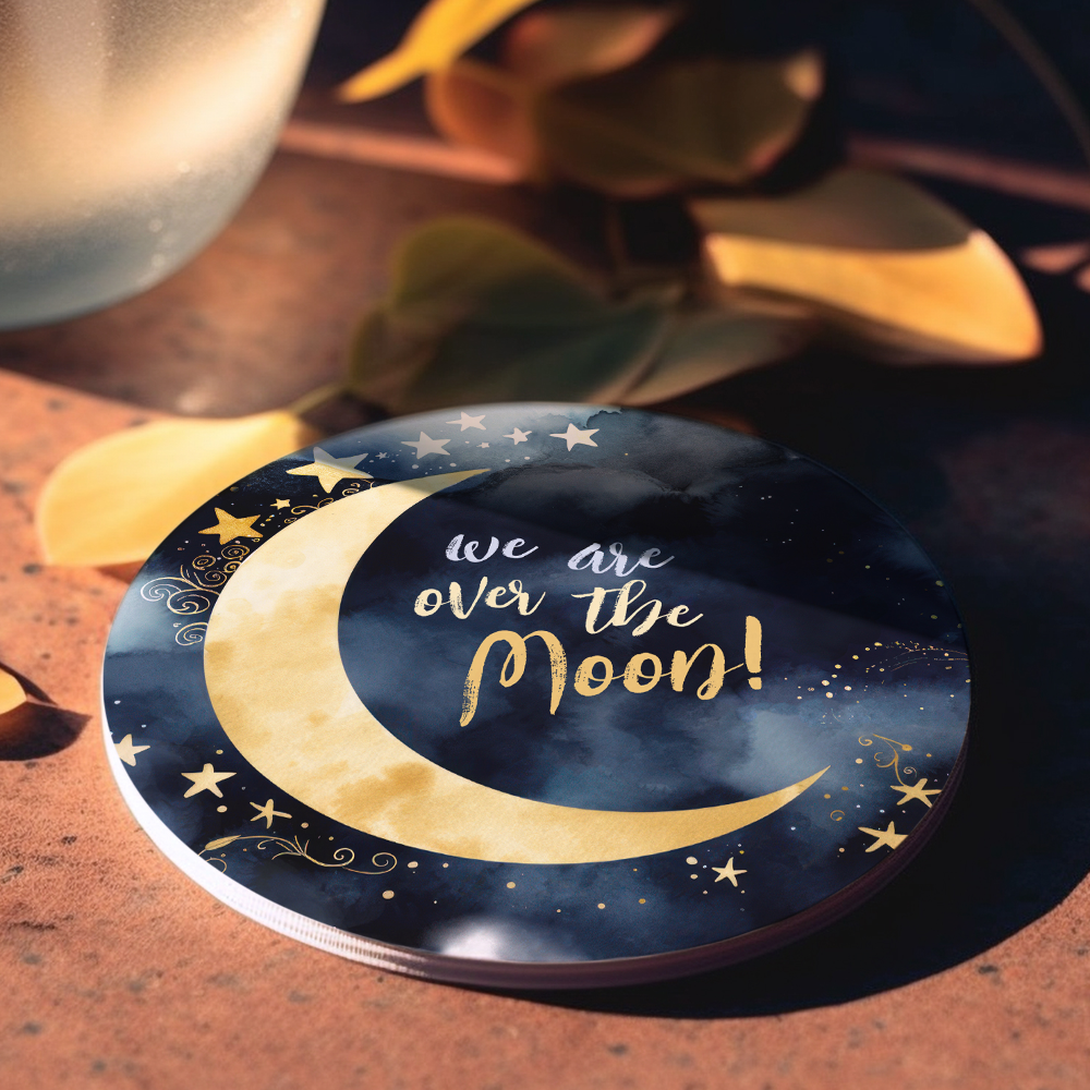 Over the Moon Celestial Baby Shower Stars Space Round Paper Coaster