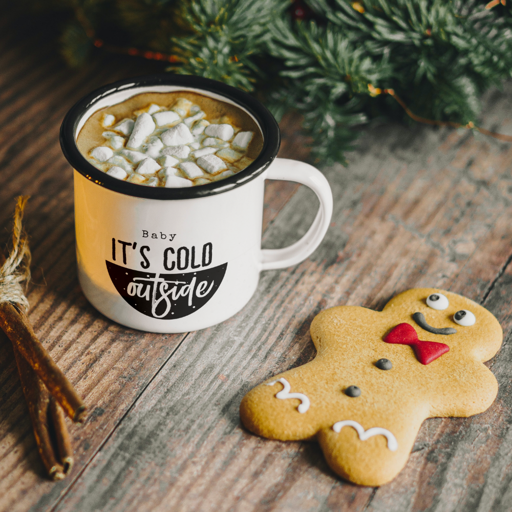 Baby It's Cold Outside Black Script Holiday Two-Tone Coffee Mug