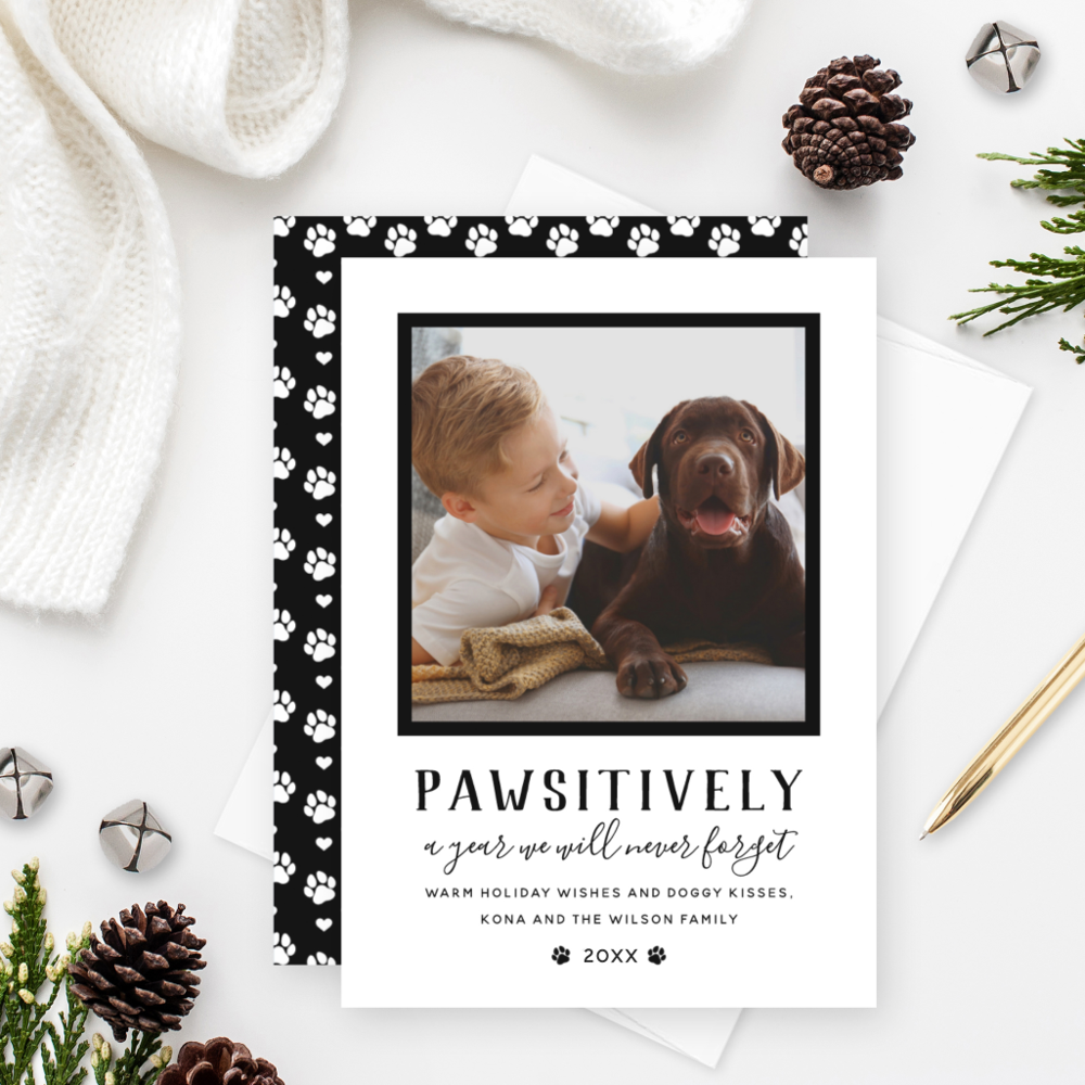 Pawsitively Unforgettable Year Black Pet Photo Holiday Card
