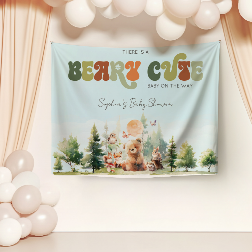 Beary Cute Woodland Baby Shower Tapestry