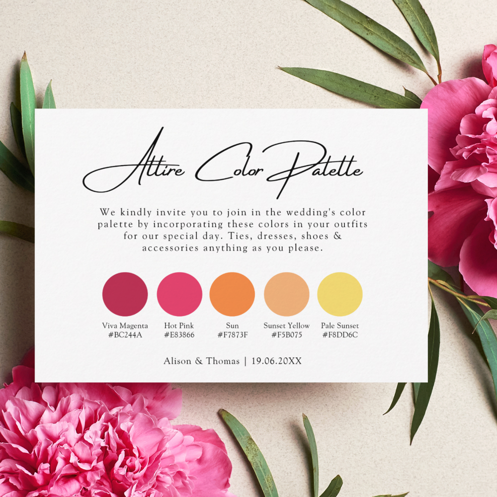 Viva Magenta | Sunset Yellow Wedding Color Palette Enclosure Card