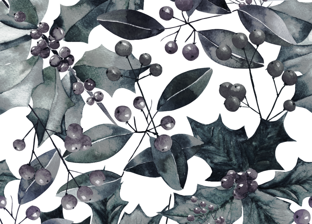 Rustic Winter Botanical Print in Blue and White