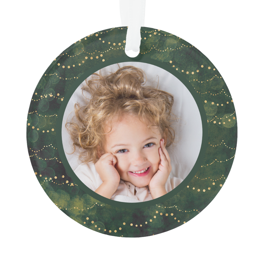 Green and Gold Fairy Lights | Two Family Photos Ornament