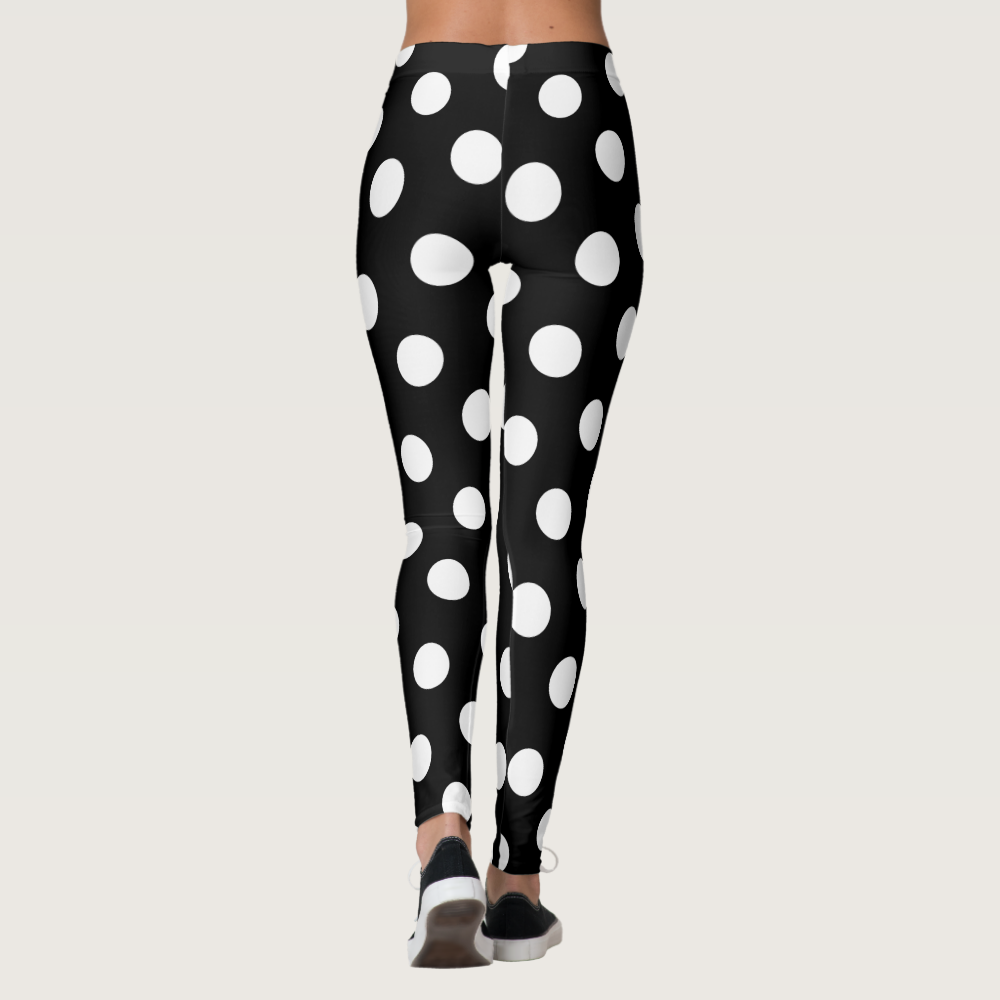 Large White Polka Dot Pattern - Custom Color Black Leggings
