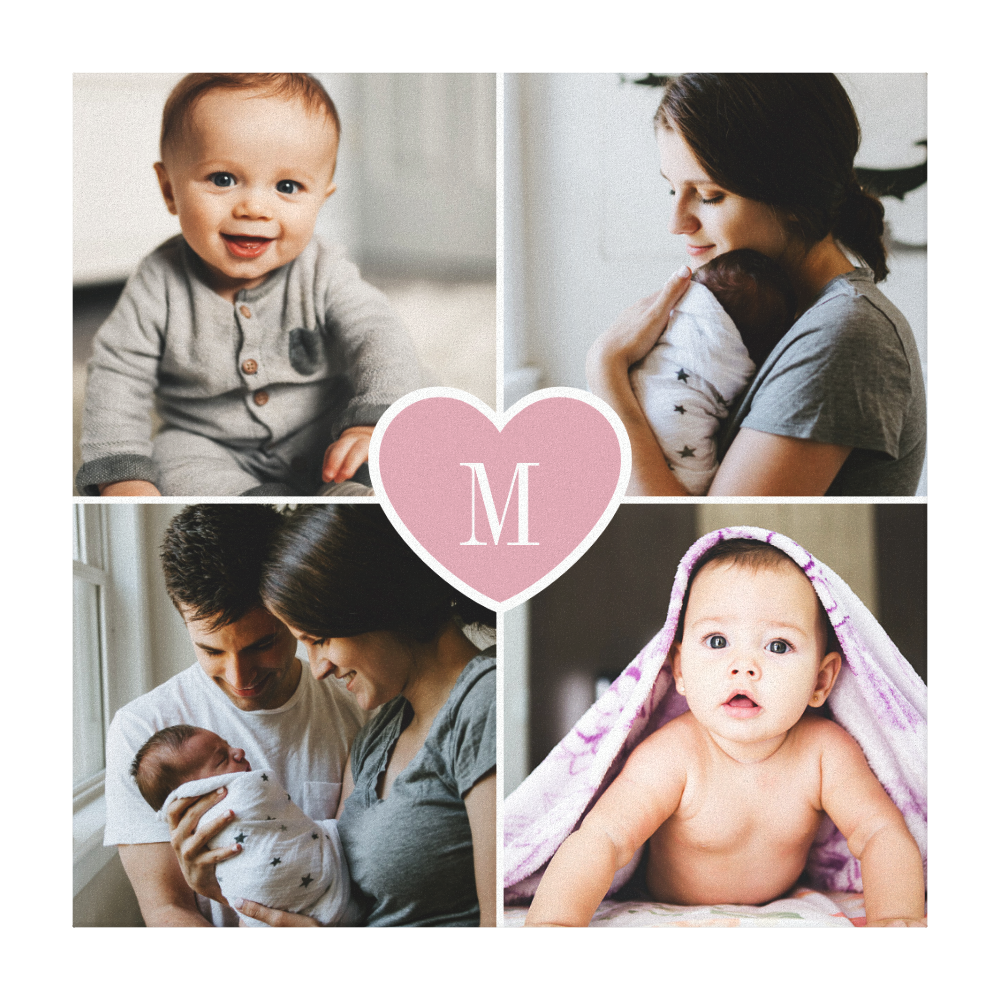 Custom Monogram Family Photo Collage Pink Heart Canvas Print
