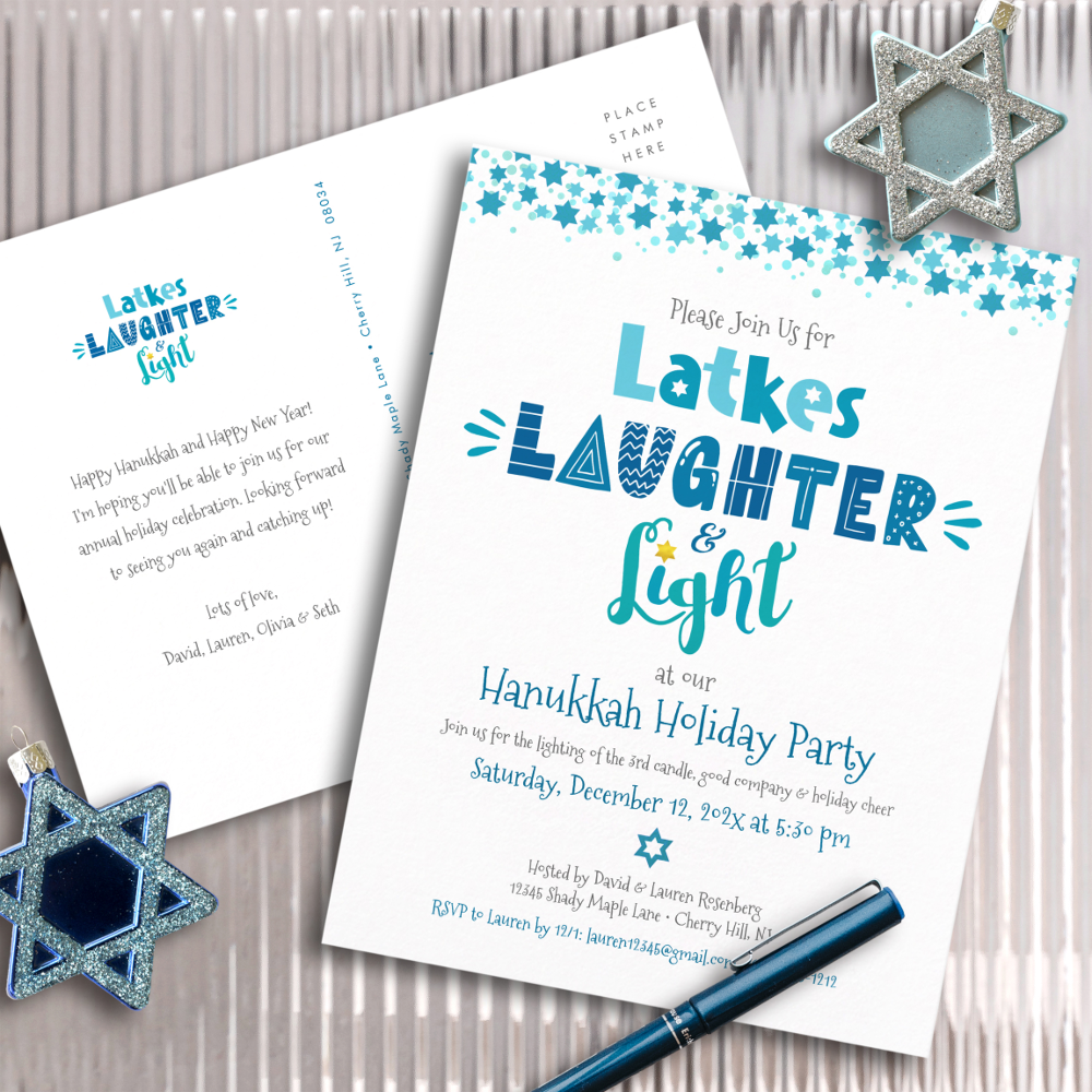 Hanukkah Latke Laughter Light Fun Modern Party Invitation Postcard