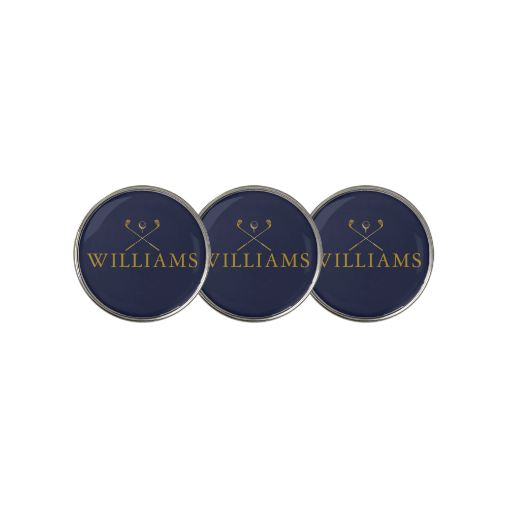 Gold And Navy Blue Personalized Name Golf Clubs Golf Ball Marker
