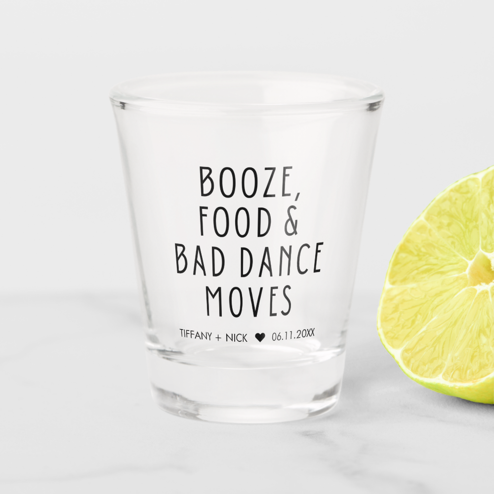 Funny Booze Food Bad Dance Moves Wedding Shot Glass