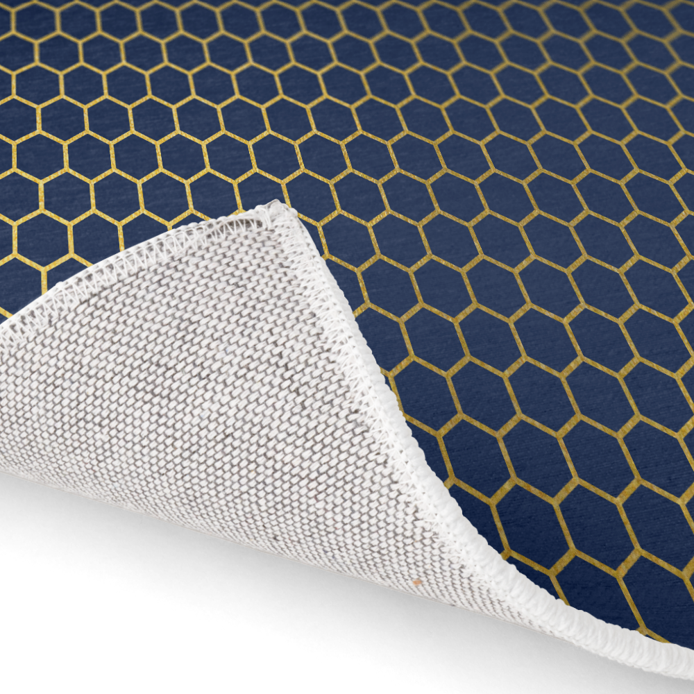 Navy Blue & Gold Hexagon Geometric Pattern Rug
