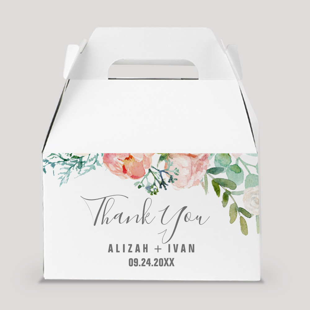 Romantic Peony Flowers Thank You Wedding Favor Box