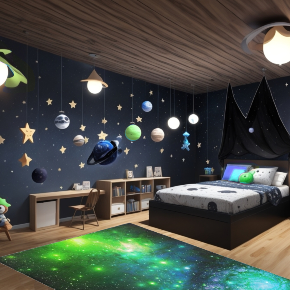 Blue Green Space Rug - Galaxy Carpet Area Rug