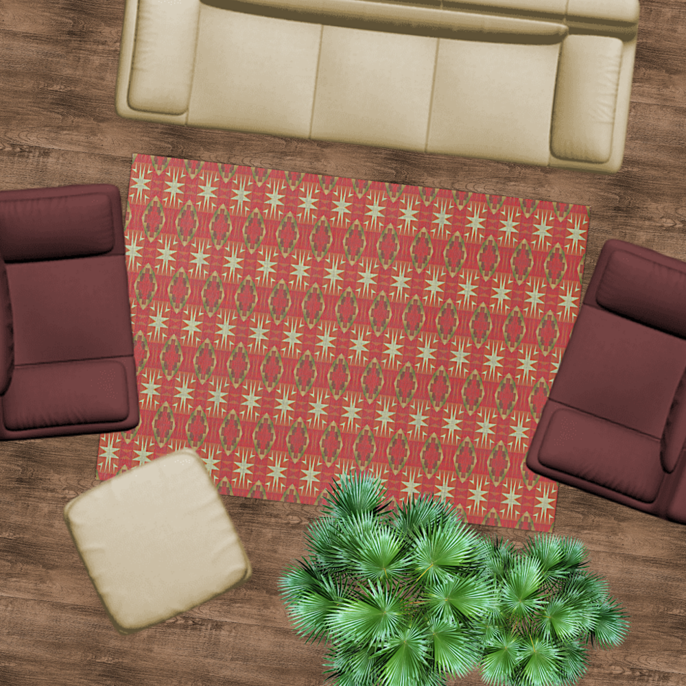 Beige Mustard Green Brown Red Orange Tribal Art Rug