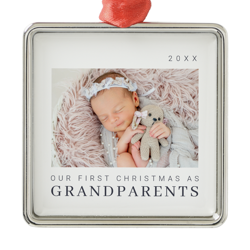 Our First Christmas as Grandparents Modern Chic Metal Ornament