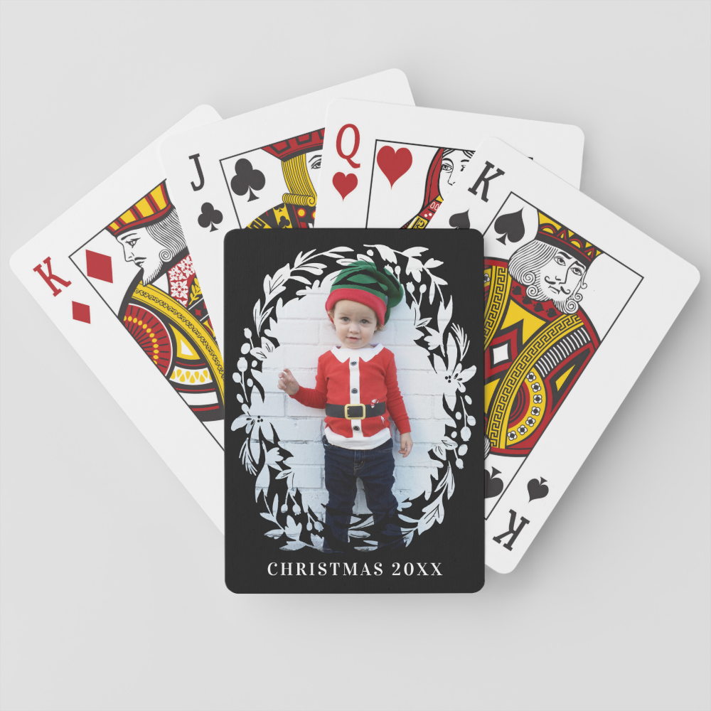 Wreath Holiday Photo Playing Cards