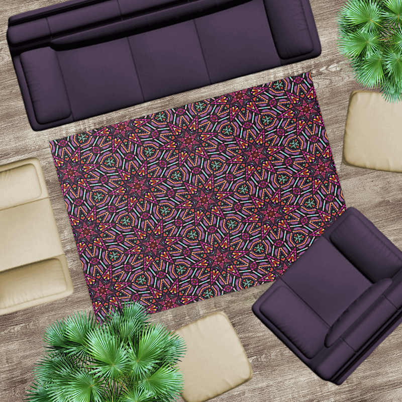 Orange Purple Pink Green Blue Mandala Tribal Art Rug