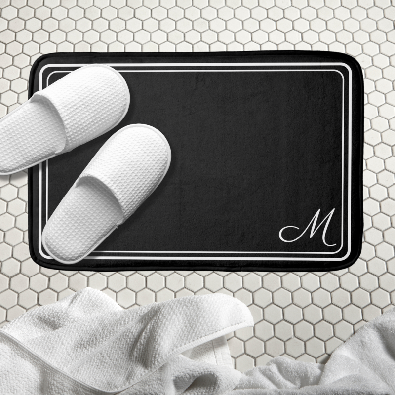 Classic Monogrammed Black and White Hotel Chic Bath Mat