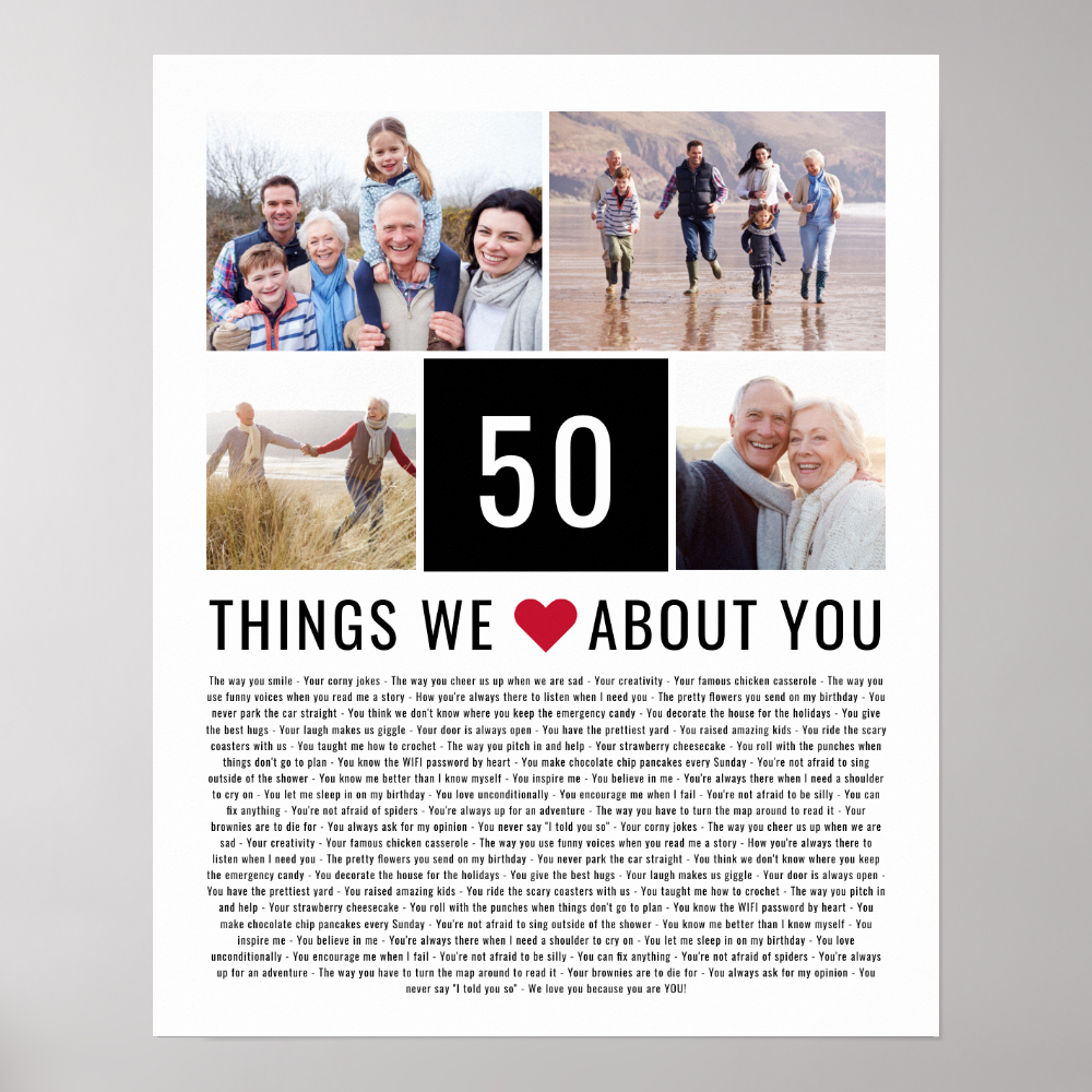50th Birthday Gift Things We Love List Photos Poster
