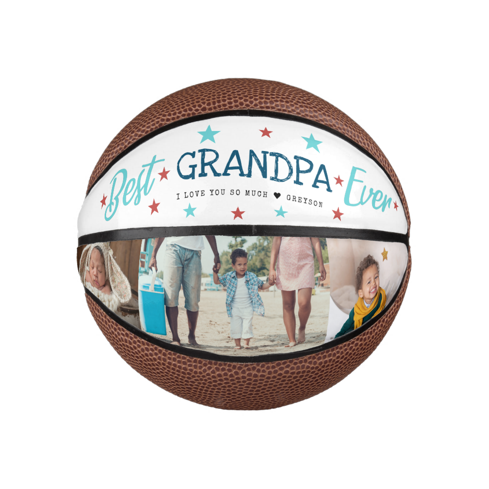 Best Grandpa Ever | Hand Lettered Photo Collage Mini Basketball