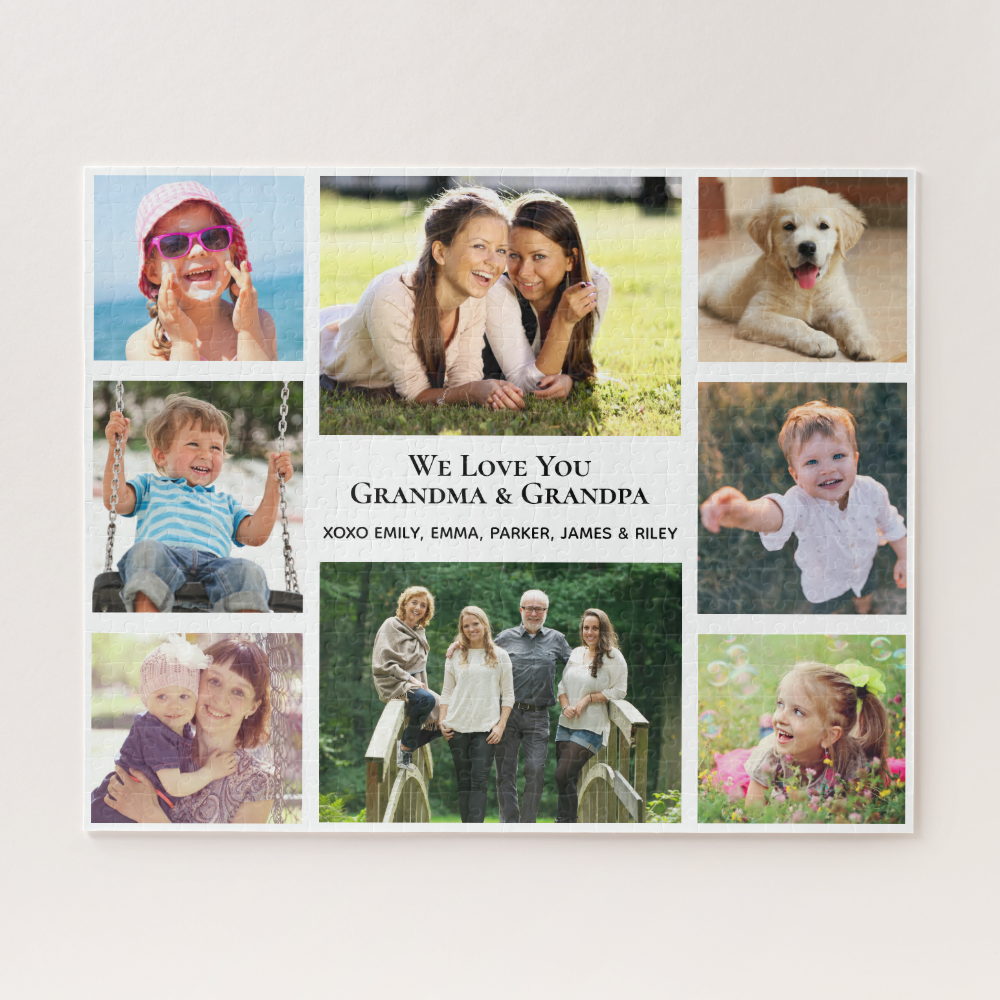 Grandparents Love You Photo Collage Personalized Jigsaw Puzzle