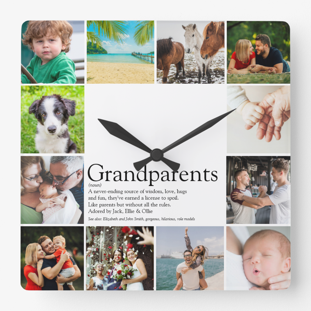 Best Ever Grandparents Definition 12 Photo Square Wall Clock