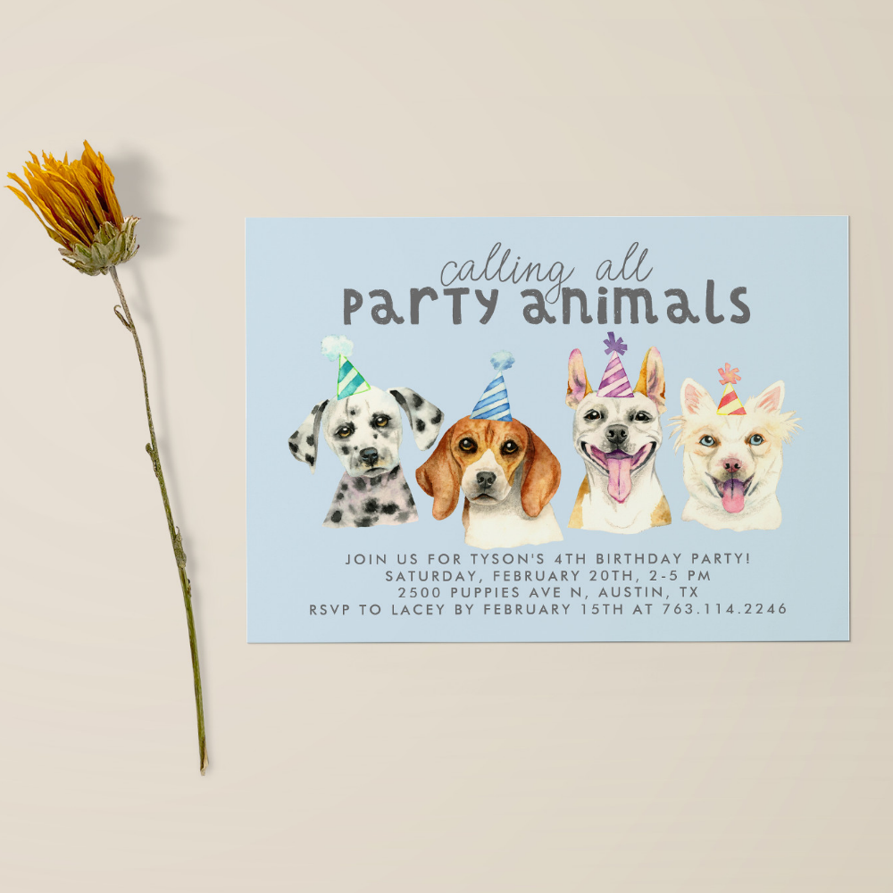 Puppy Dog Party Animals Birthday Invitation
