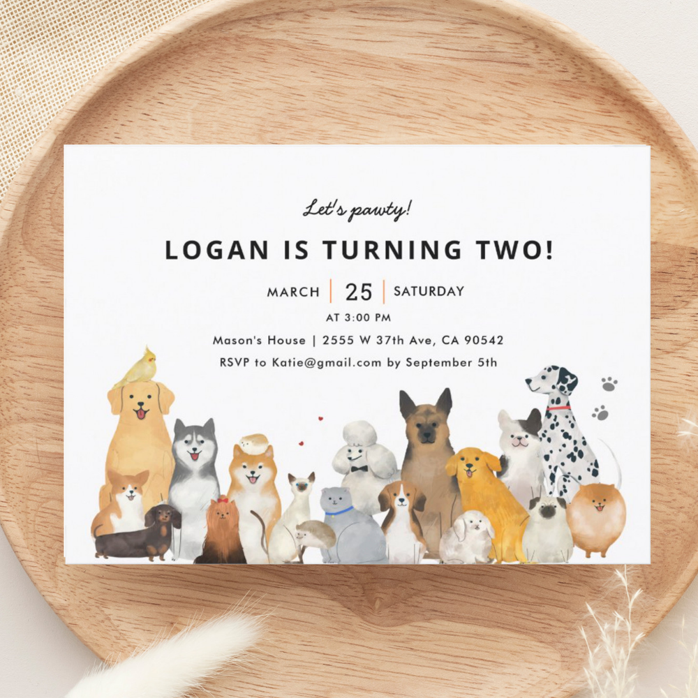 Kids Dog Puppy Pawty Birthday Party Invitation