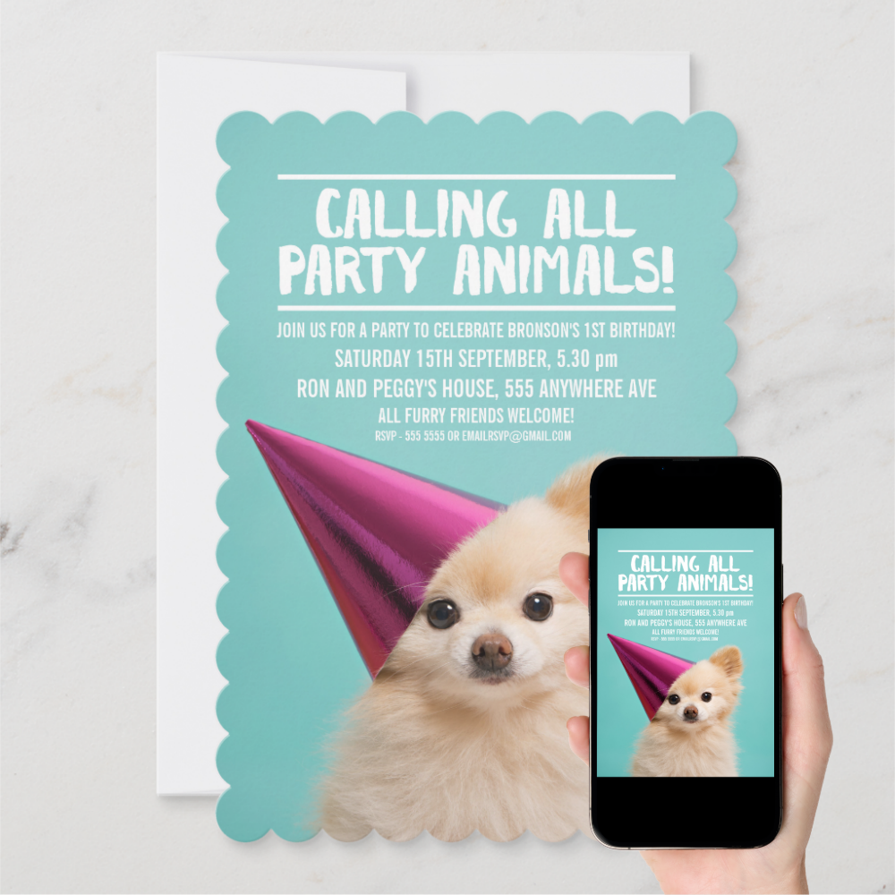 PET DOG'S PUPPY PARTY PHOTO INVITE

