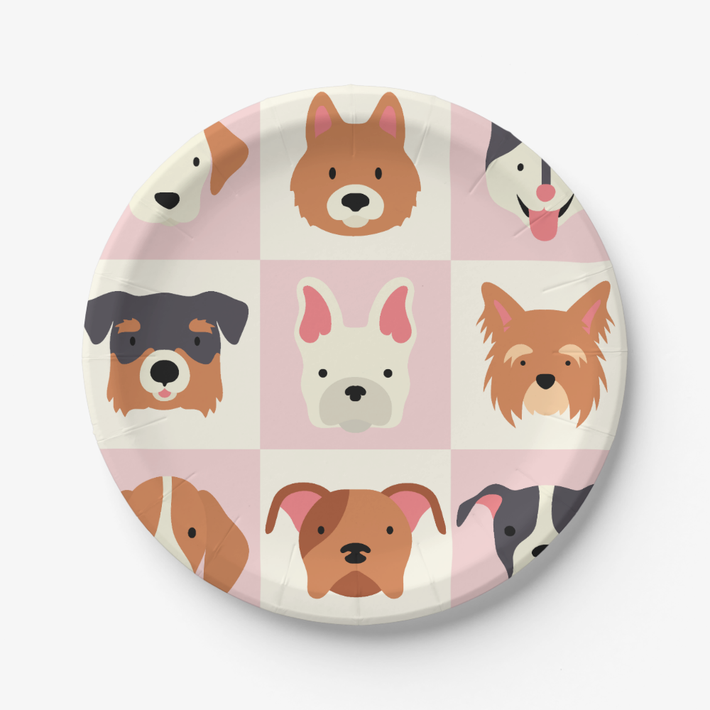 Cute dog breed pink pattern paper plates
