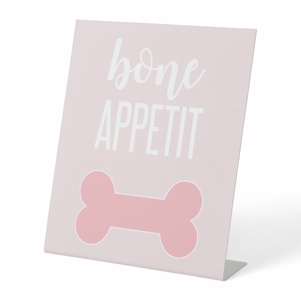 Bone Appetite Puppy Birthday Party Sign pink
