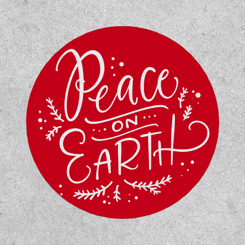 Red Peace on Earth Typography Holiday Patch