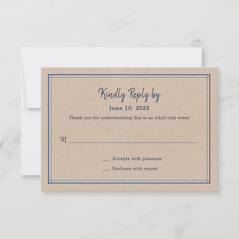 Blue Stripes Adult Only Wedding RSVP Card