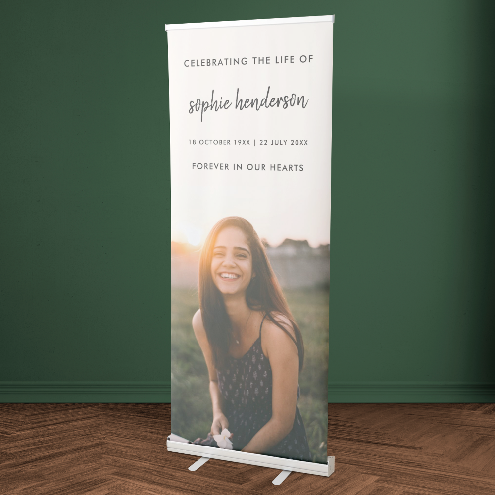 Modern Funeral | Celebration of Life Photo Script Retractable Banner
