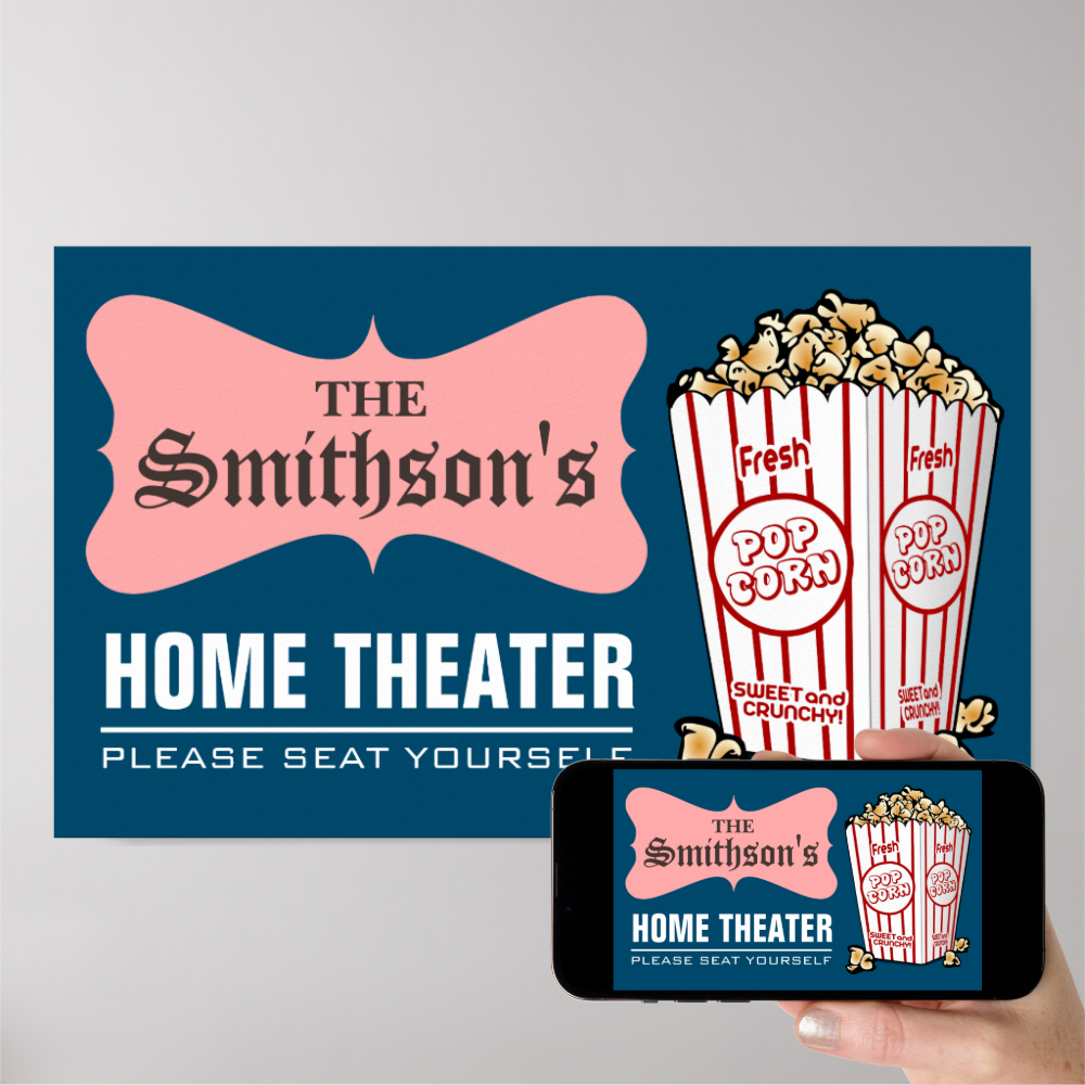 Retro Personalized Family Name Home Theater Poster

