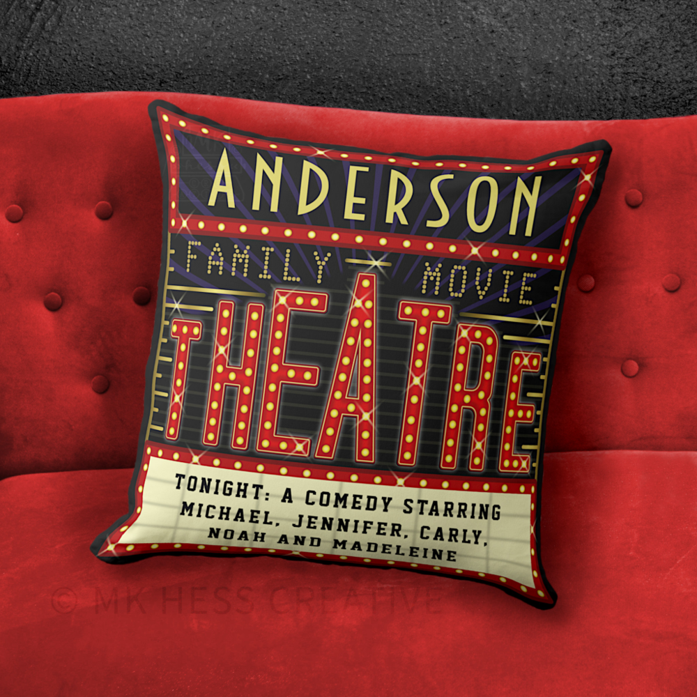 Movie Theatre Marquee Home Cinema | Custom Name Throw Pillow

