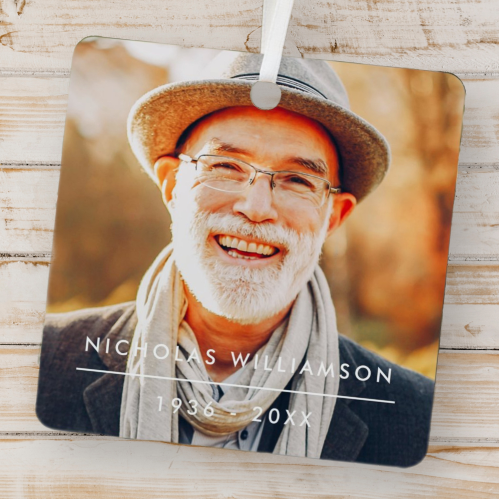 Modern Simple Memorial Remembrance Custom Photo Metal Ornament
