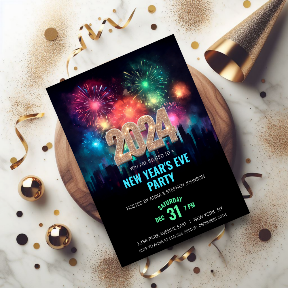 2024 New Year's Eve Elegant Fireworks Invitation
