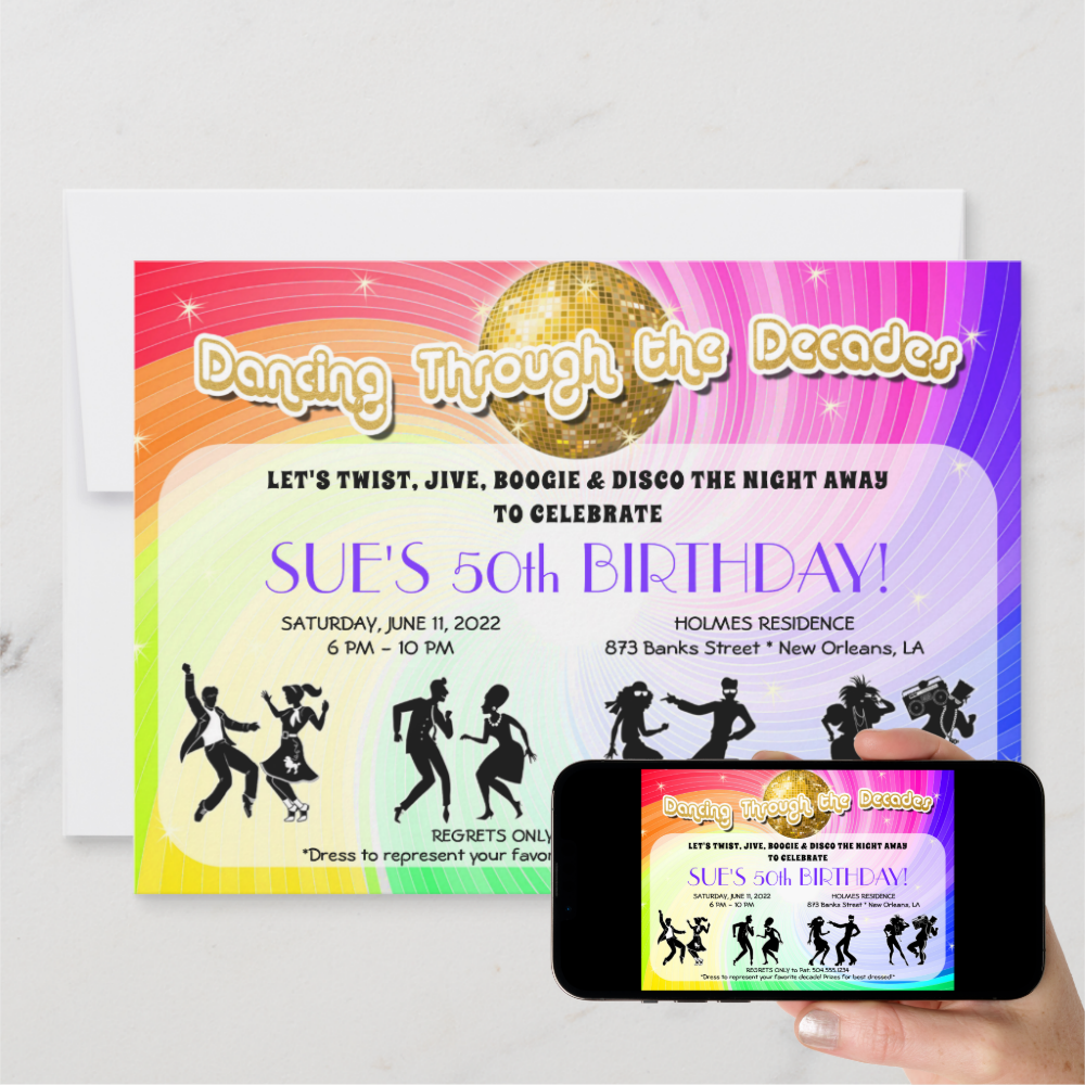 Dancing Through the Decades Invitations, Decades Invitation
