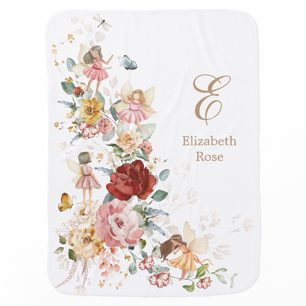 Pretty Flower Fairy Garden Monogram Girl Nursery Baby Blanket