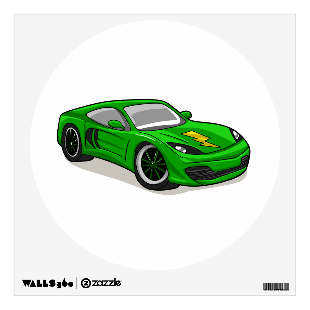 Green car racing cartoon - Choose background colo Wall Decal