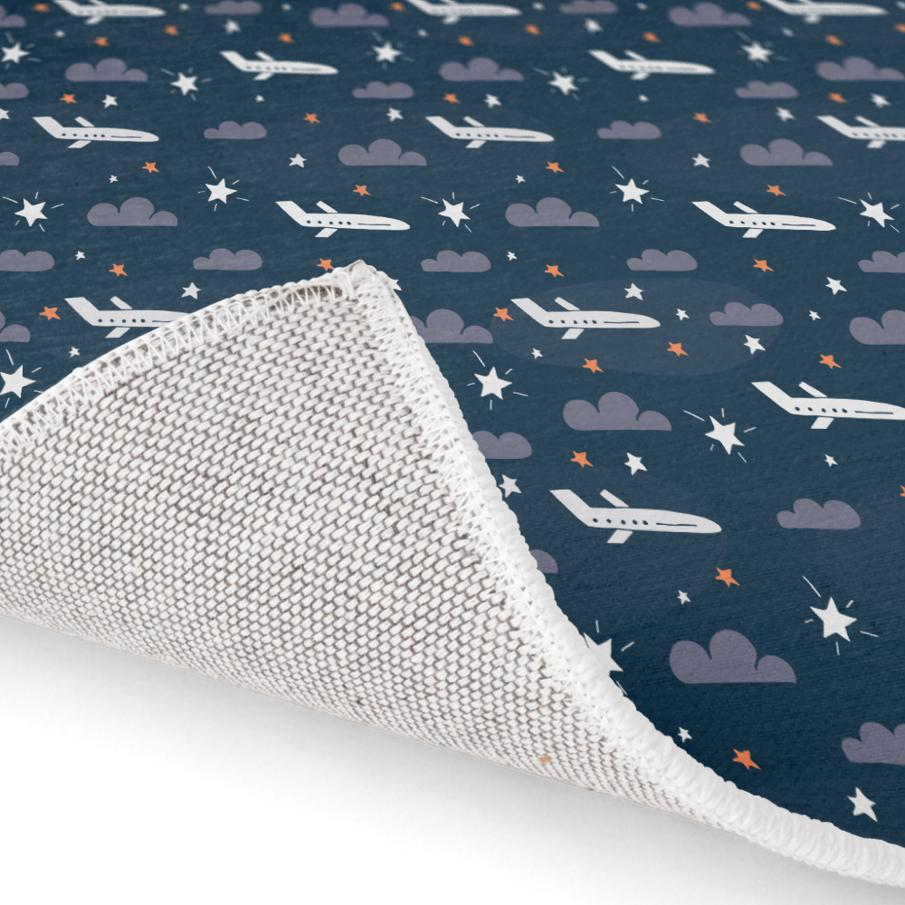 Fun Dark Blue Airplane Kids Room Cute Rug
