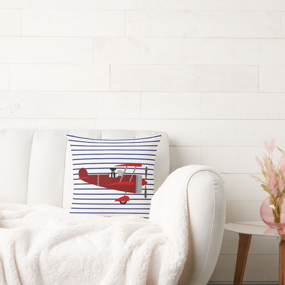 Striped Dog in Airplane Throw Pillow
