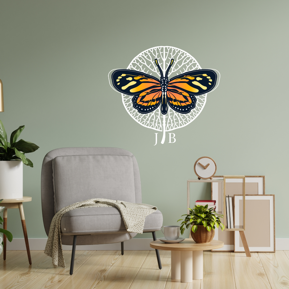 Monarch Butterfly with Monogram Wall Decal
