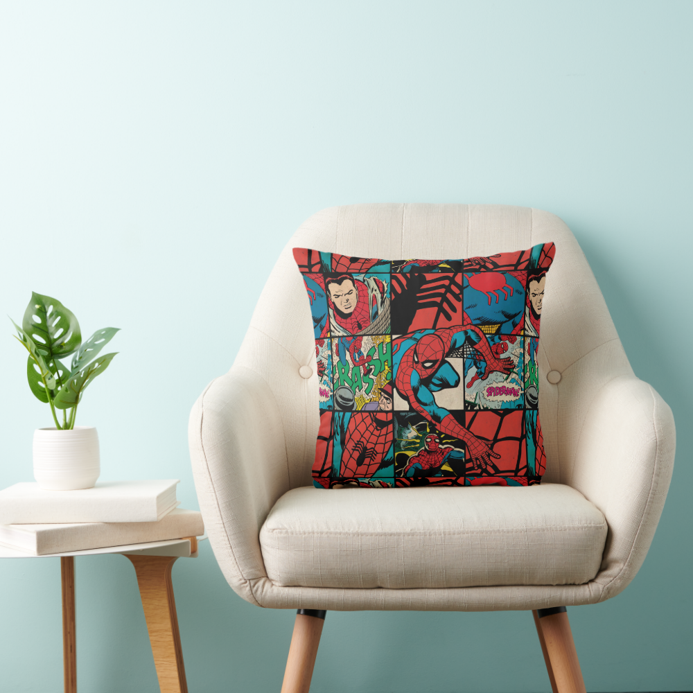Classic Spider-Man Comic Book Pattern Throw Pillow
