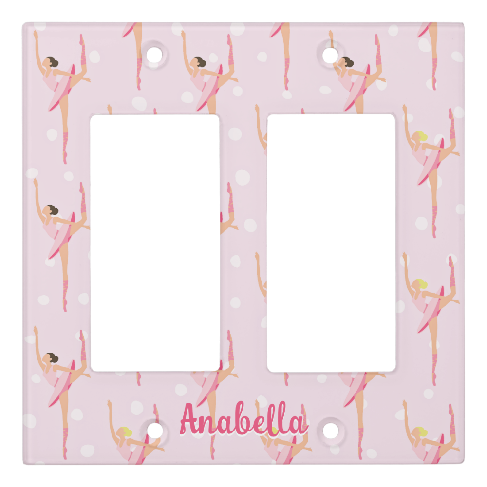 Light and Dark Hair Pink Dress Pirouette Ballerina Light Switch Cover

