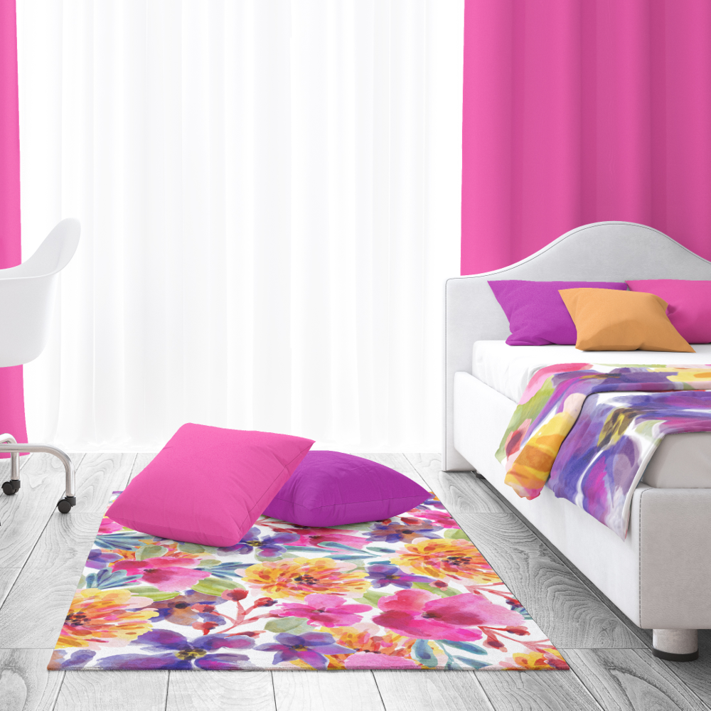 Hand Painted Spring Watercolor Florals Rug
