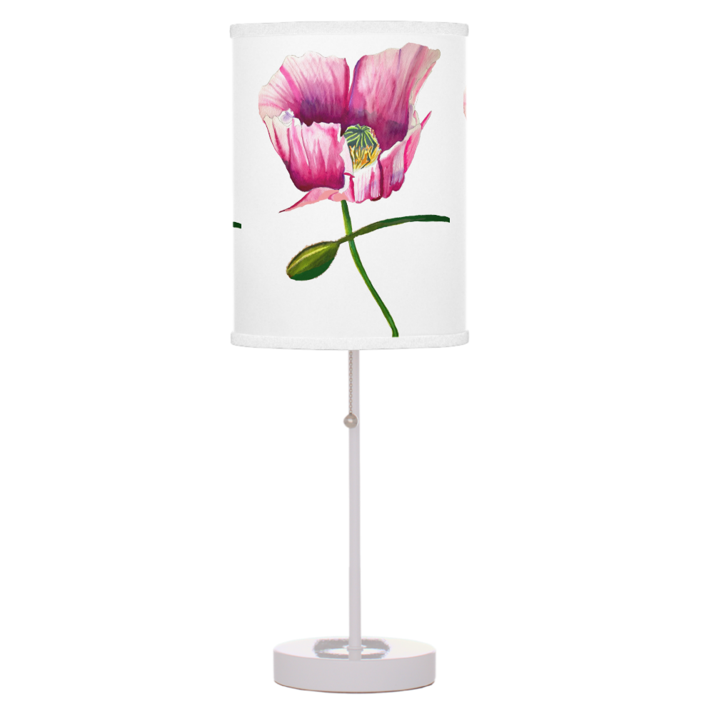 Pink poppy watercolor flower art table lamp
