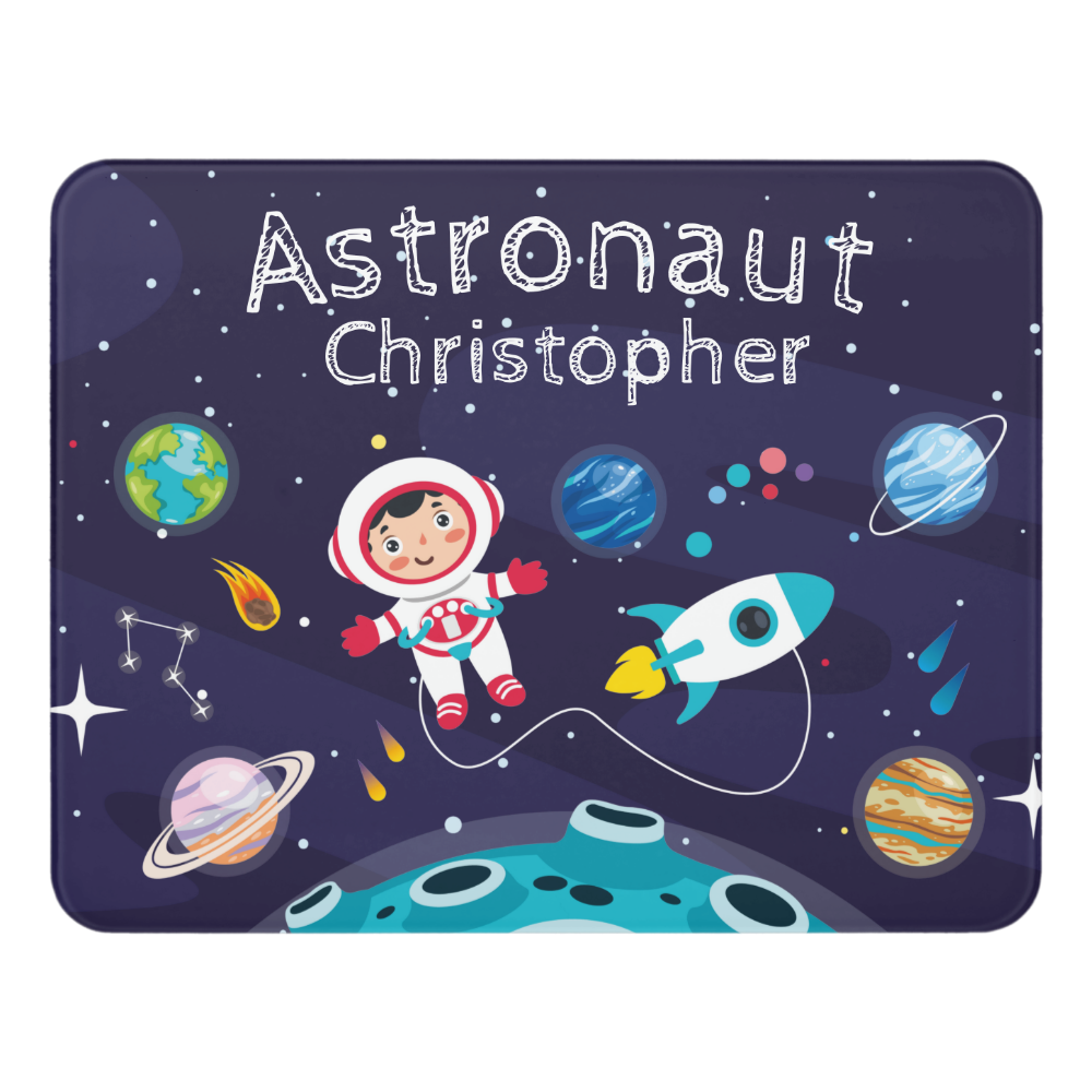 Astronaut child on the moon, monogrammed name door sign

