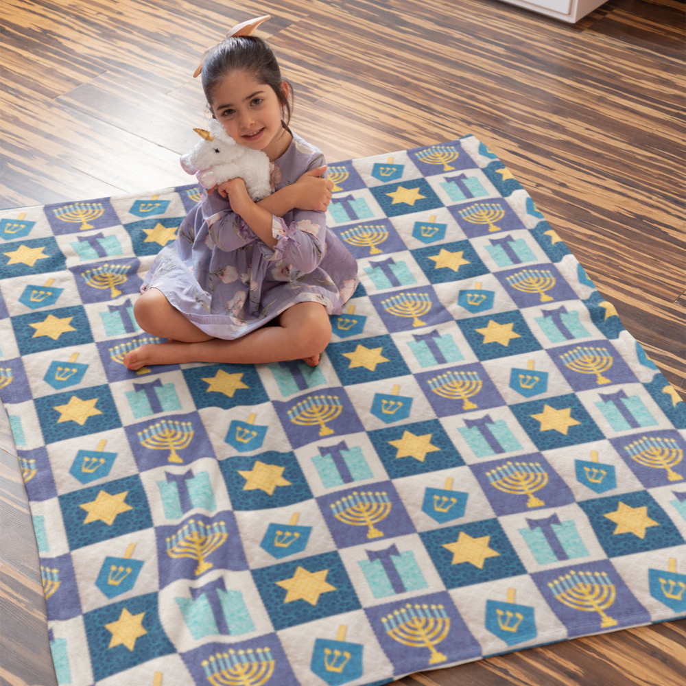 Hanukkah Quilt Look Fleece Blanket
