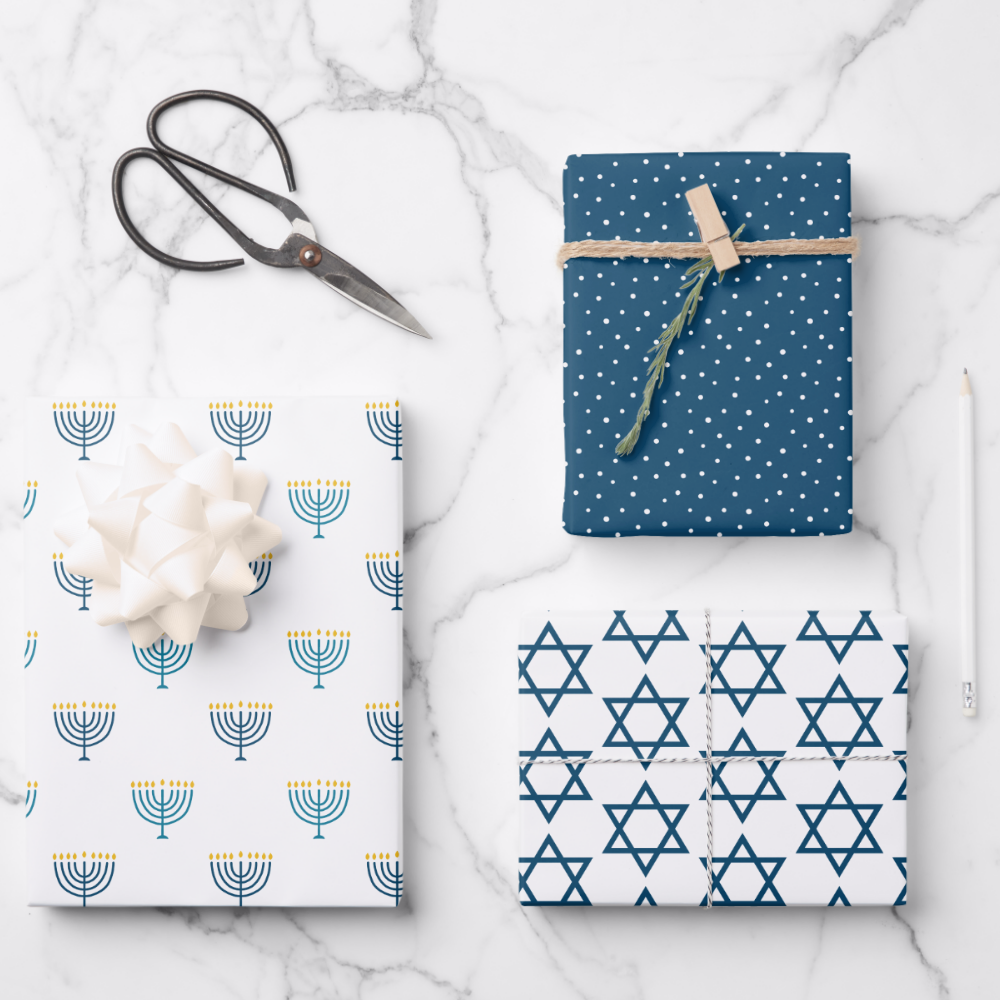 Modern Hanukkah wrapping paper - navy
