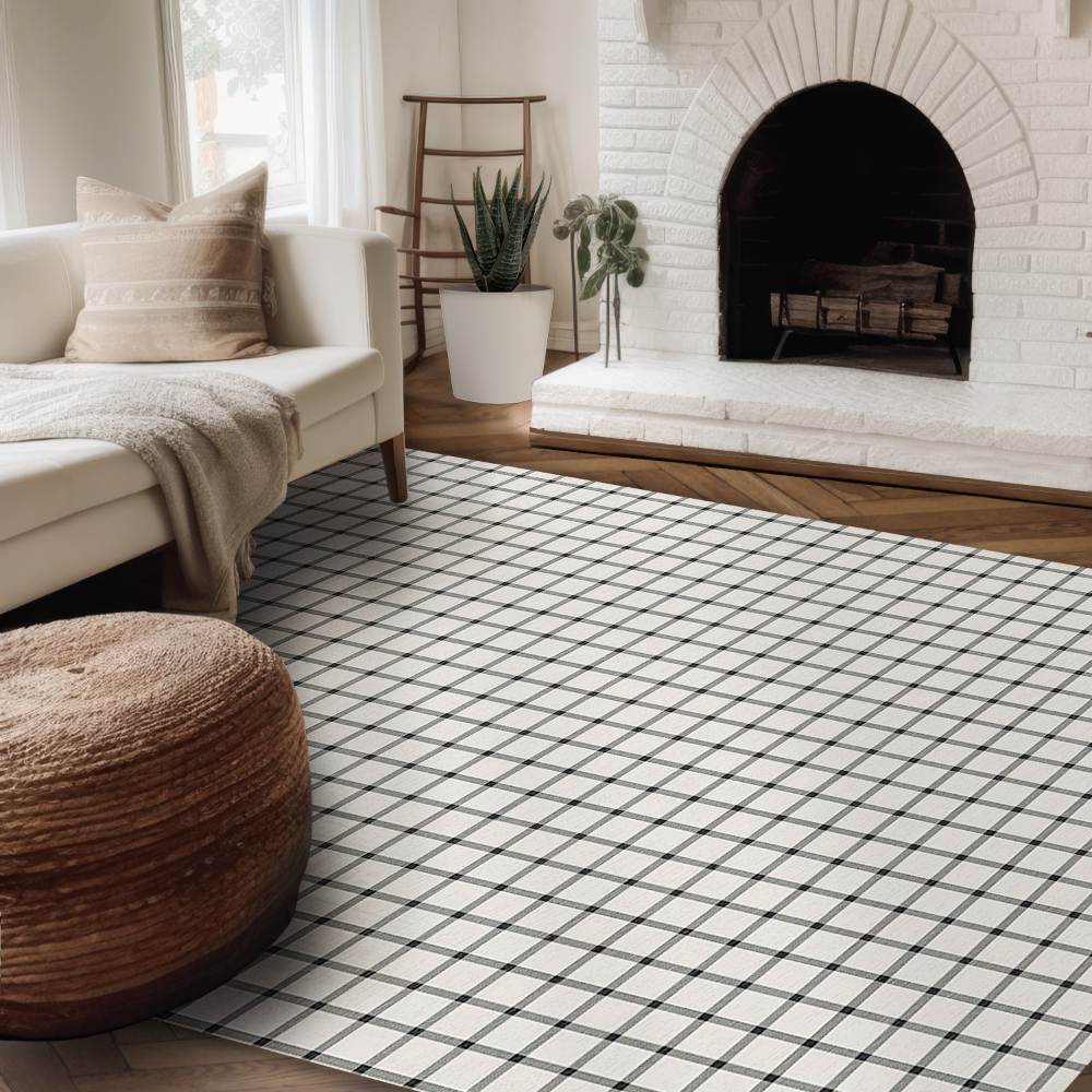 Modern Farmhouse Rug, White And Black Plaid Area Rug
